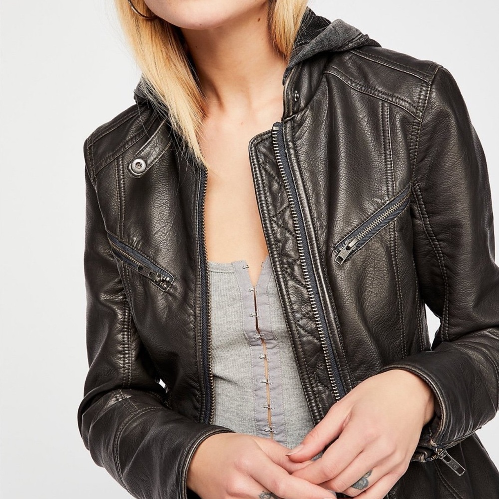 Free People “we the free” Super soft faux leather jacket with detachable hood